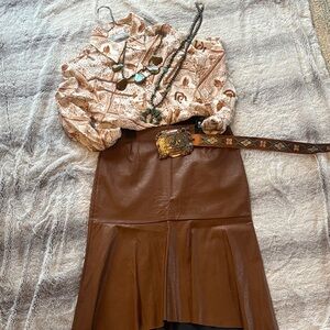 Olivaceous Brown Pleather Midi Skirt